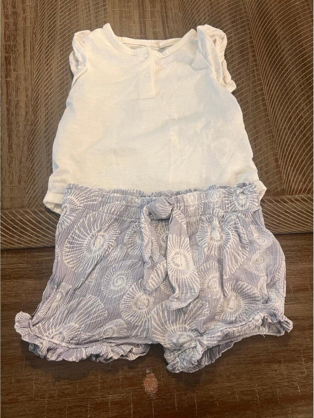 Jessica Simpson Baby Girls 6-9 Months White Tank Top and Shell Pattern Shorts
